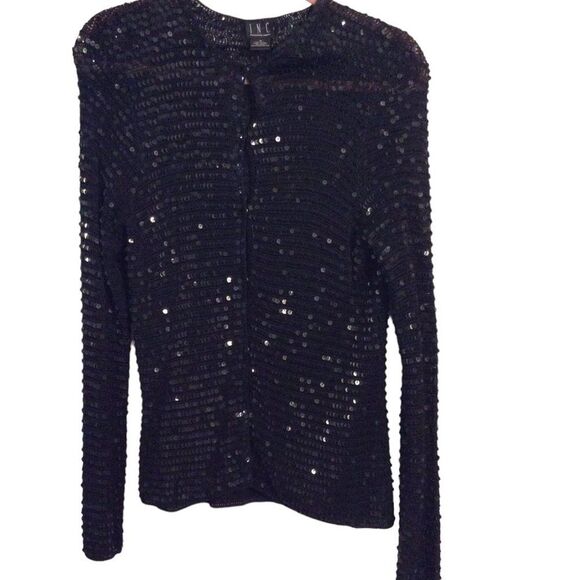 Inc International black sequined cardigan Medium M womens snap up - Picture 1 of 8